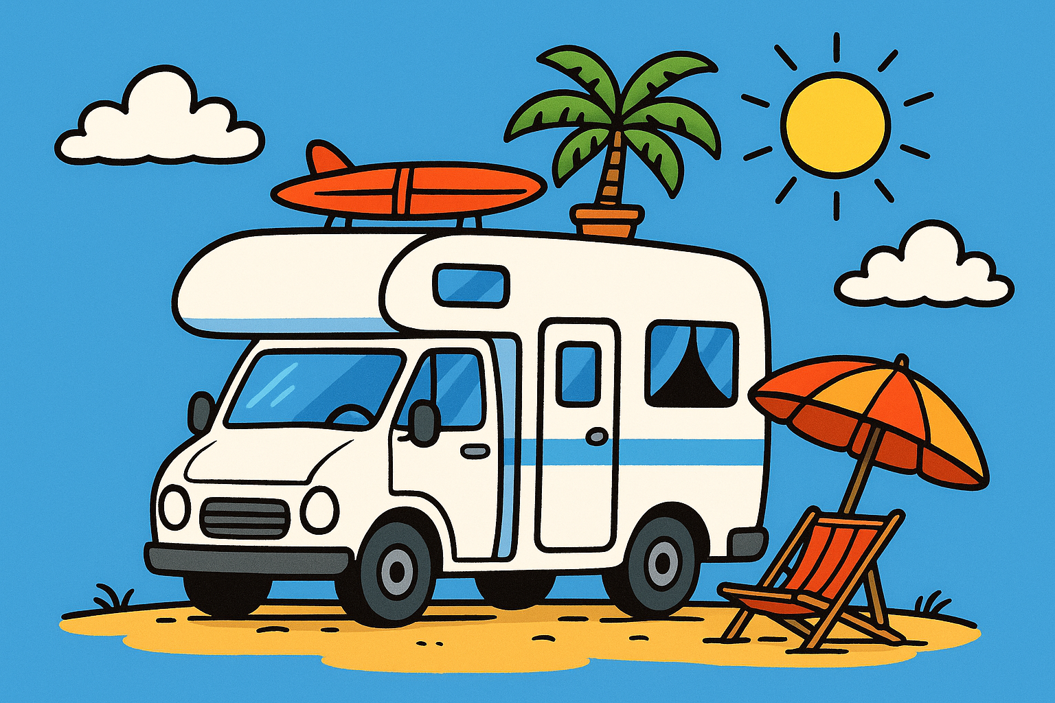 Camper van on holiday illustration